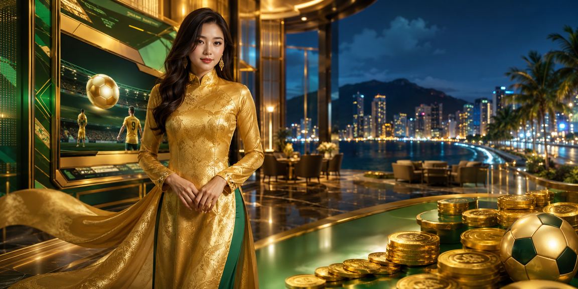 Người dùng tại Nha Trang theo dõi kết quả cá cược thể thao trên điện thoại trong trang phục áo dài truyền thống