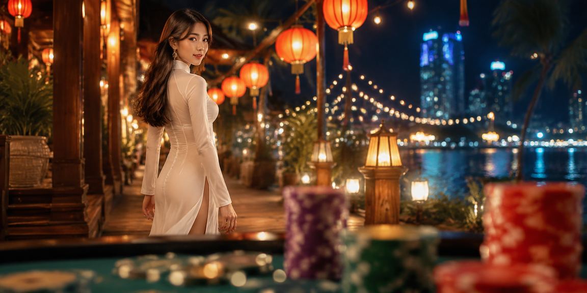 Khung cảnh giải trí casino ở Phú Quốc với phụ nữ mặc áo dài – trải nghiệm cá cược nghỉ dưỡng